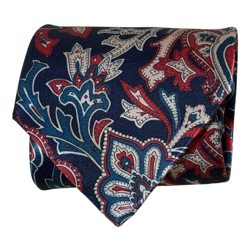 Etienne Aigner Classic Tie Paisley Design Navy Blue Red Teal White